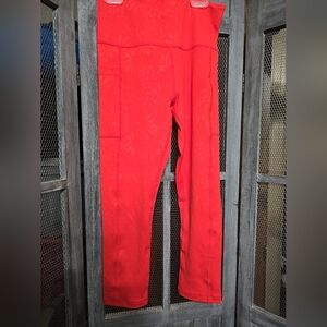 ZYIA Active, Tangerine, Floral TextureCrop, High-Rise Compression Leggings, Sz 2